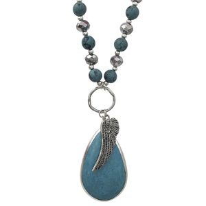 Turquoise & Hematite Angel Wing Feather Necklace